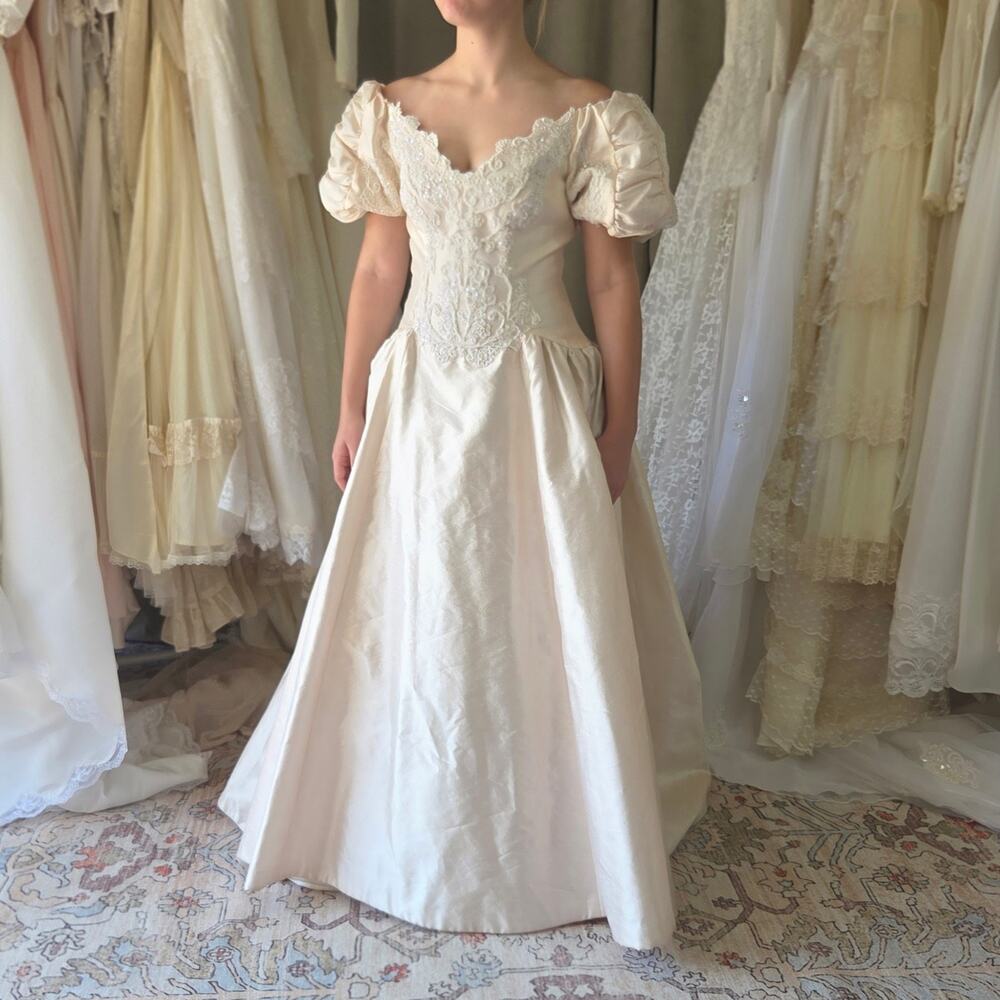 Vintage Teeny by Priscilla of Boston Blush Wedding Gown Size S Silk Fairytale